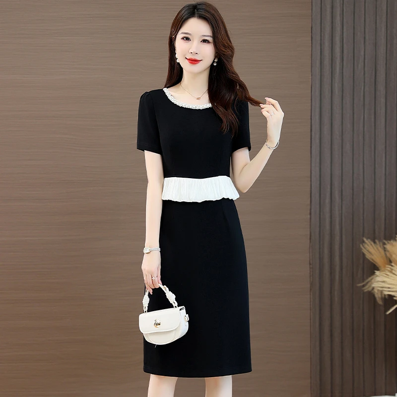 夏季A字裙宽松腰空姐风女连衣裙赫本风欧美风女装裙子新款小个子