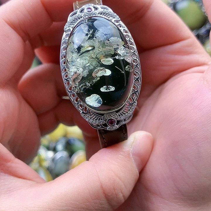 琥珀裸石银S925镶嵌手镯