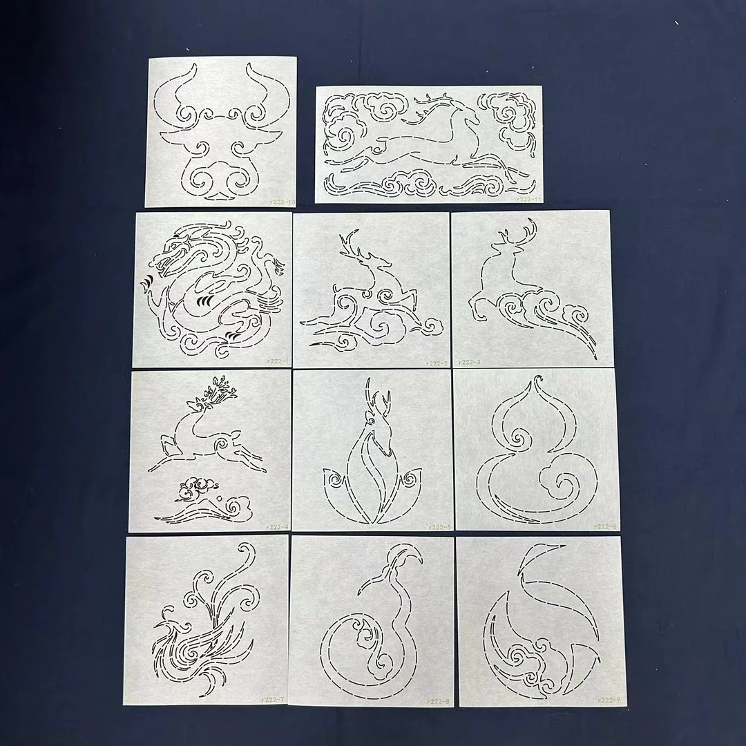 刺子绣模板 祥瑞神兽纹样刺绣画图软模版 可水洗 可重复使用