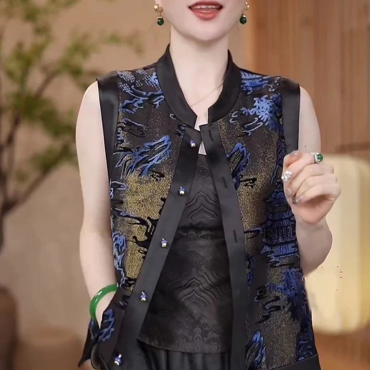 新中式国风刺绣双面穿马甲2025秋季新款时尚轻奢复古坎肩