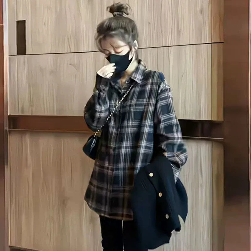 时尚穿搭套装盐系格子衬衫+针织坎肩马甲背心两件套女春夏新款潮