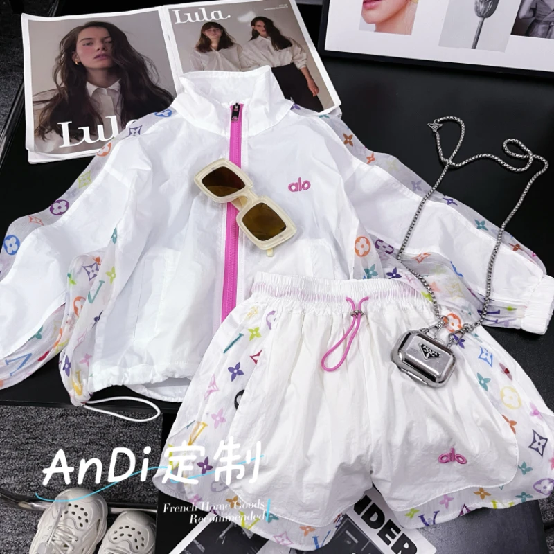 〖ANDI〗安迪订制女童夏季韩版拼接彩色图案外套短裤两件套套装4599