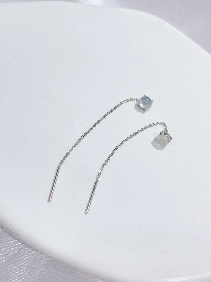 尚晶品珠宝铂金爪镶高冰翡翠蛋面国风耳线长款优雅百搭耳饰PT950