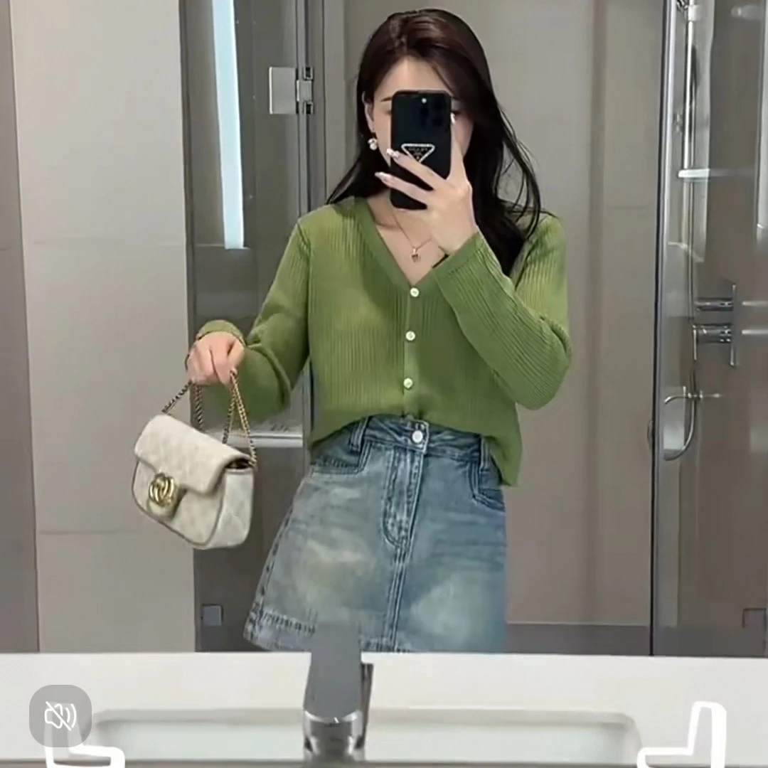 薄款v领针织衫女2025新款春季宽松短款针织开衫外套上衣