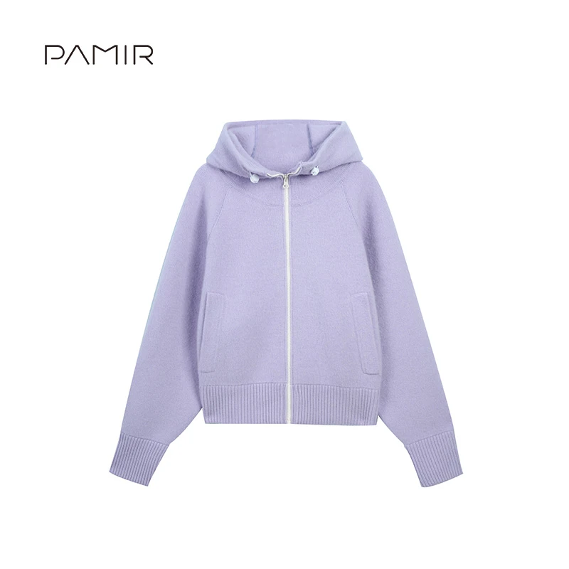 【叶可可】PAMIR秋冬新款拉绒女连帽羊绒加厚拉链针织外套 LR197