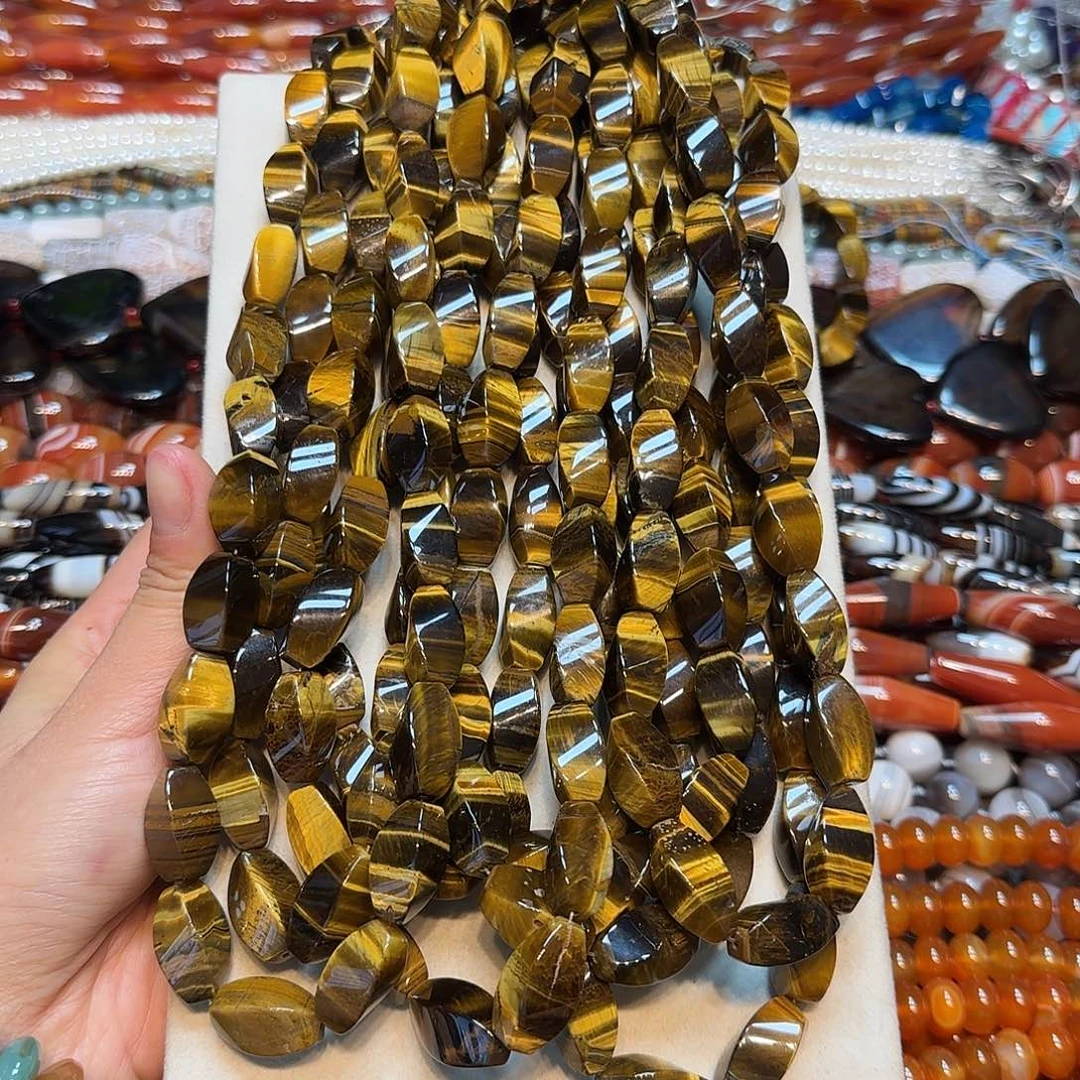 玛瑙/玉髓合金珠宝半成品黄虎眼扭一条10✖️20