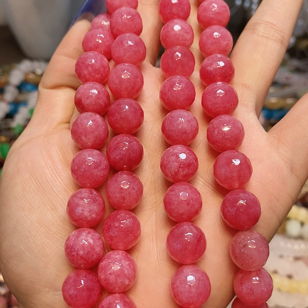 玛瑙/玉髓散珠天然石12mm一条大粉珠