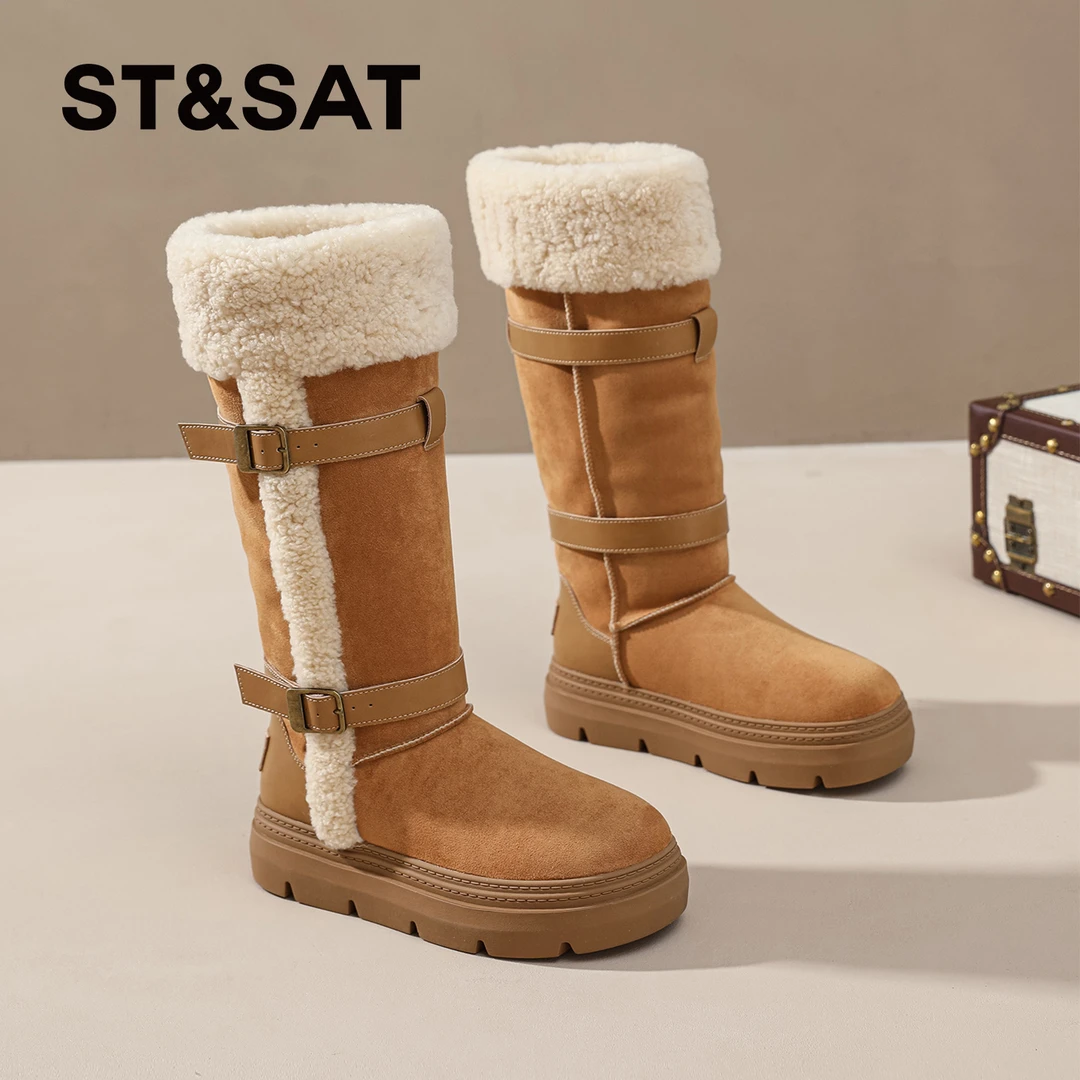 星期六长筒雪地靴女款2025冬季新款加绒加厚保暖骑士靴厚底棉靴女