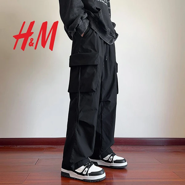 HM白敬亭同款春夏男士休闲裤新款运动宽松直筒拖地长裤工装直筒裤