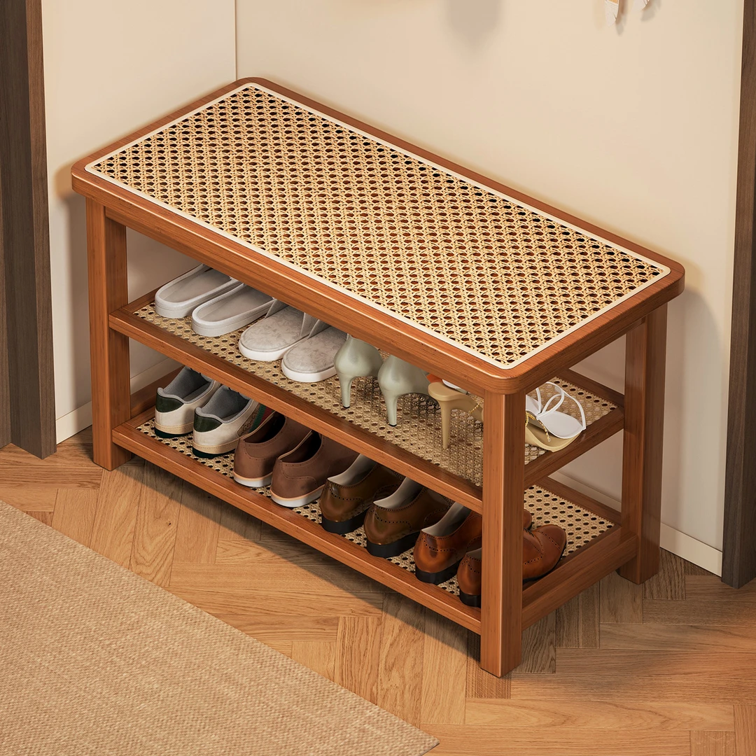 编藤换鞋凳家用门口穿鞋凳可坐可收纳鞋架坐凳一体新款轻奢收纳架