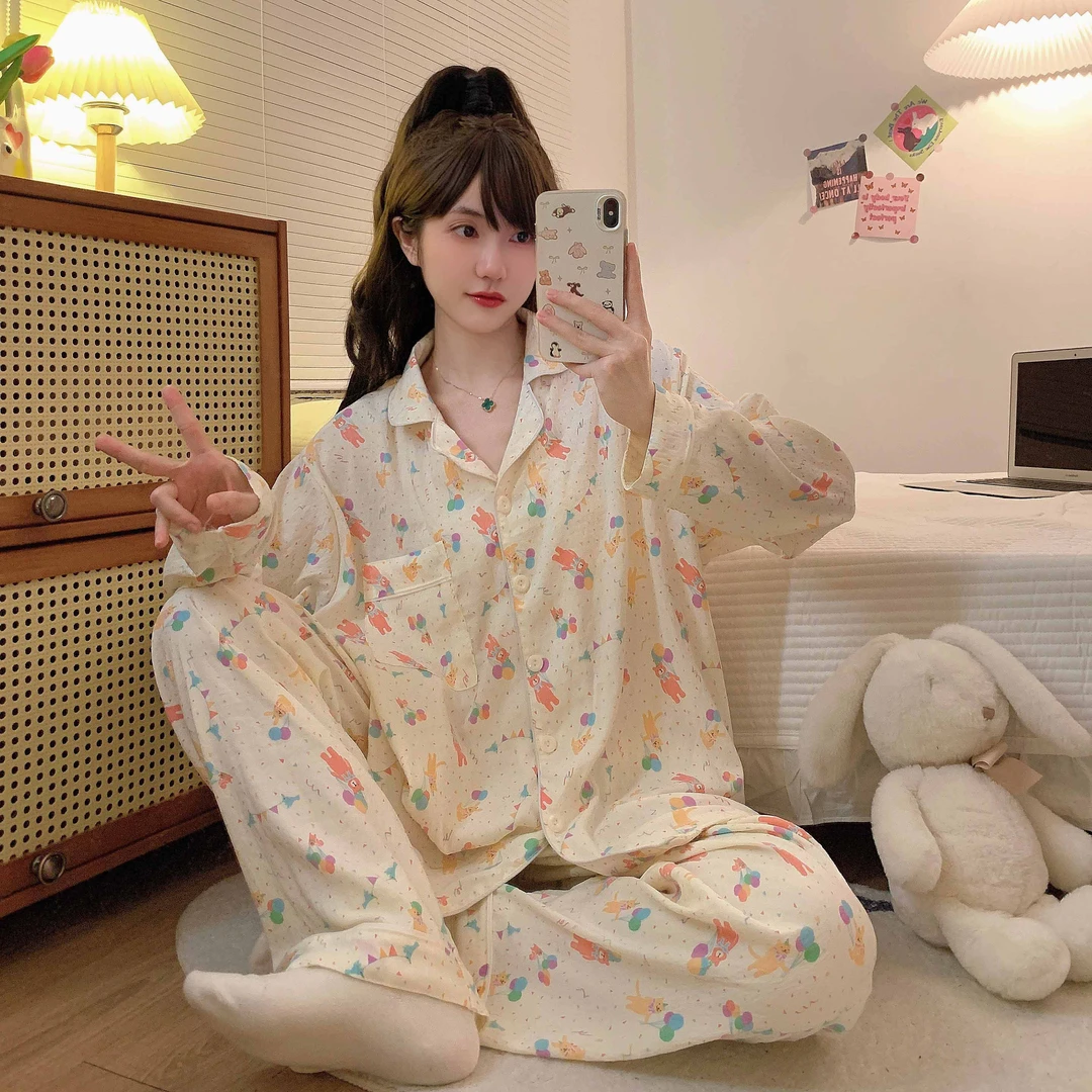 【汽球小熊】长袖长裤大码250斤睡衣女可外穿家居服套装