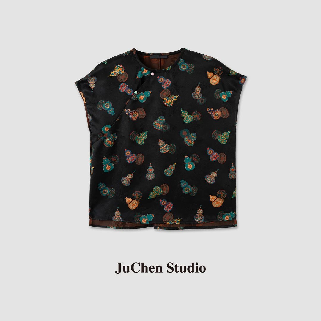 “宝葫藏珍”东方丝韵蚕丝花萝葫芦提花落肩短袖衬衫 SS064806