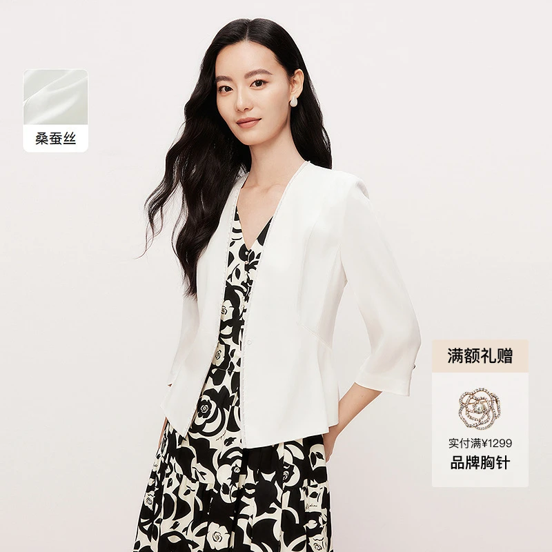 珂莱蒂尔【欧若风】法式中袖女西装收腰夏季设计师优雅小西服