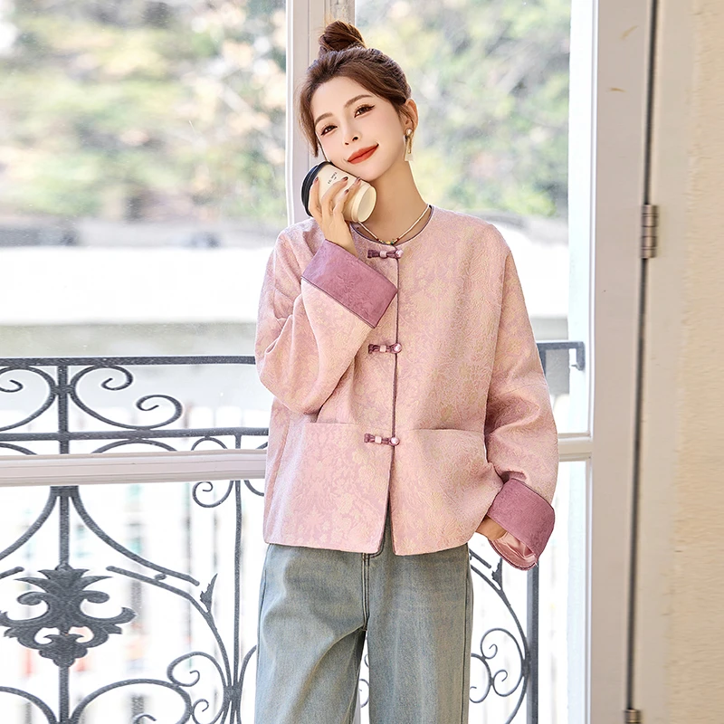 浮雕提花短外套女风上衣2025春新款洋气新中式圆领夹克小个子