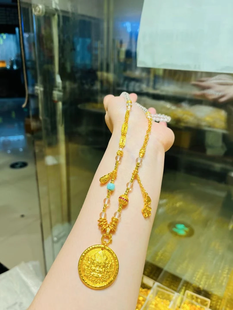 铜合金吊坠 古法鎏金工艺金色黄财财吊坠链子饰品项链原创DIY复古