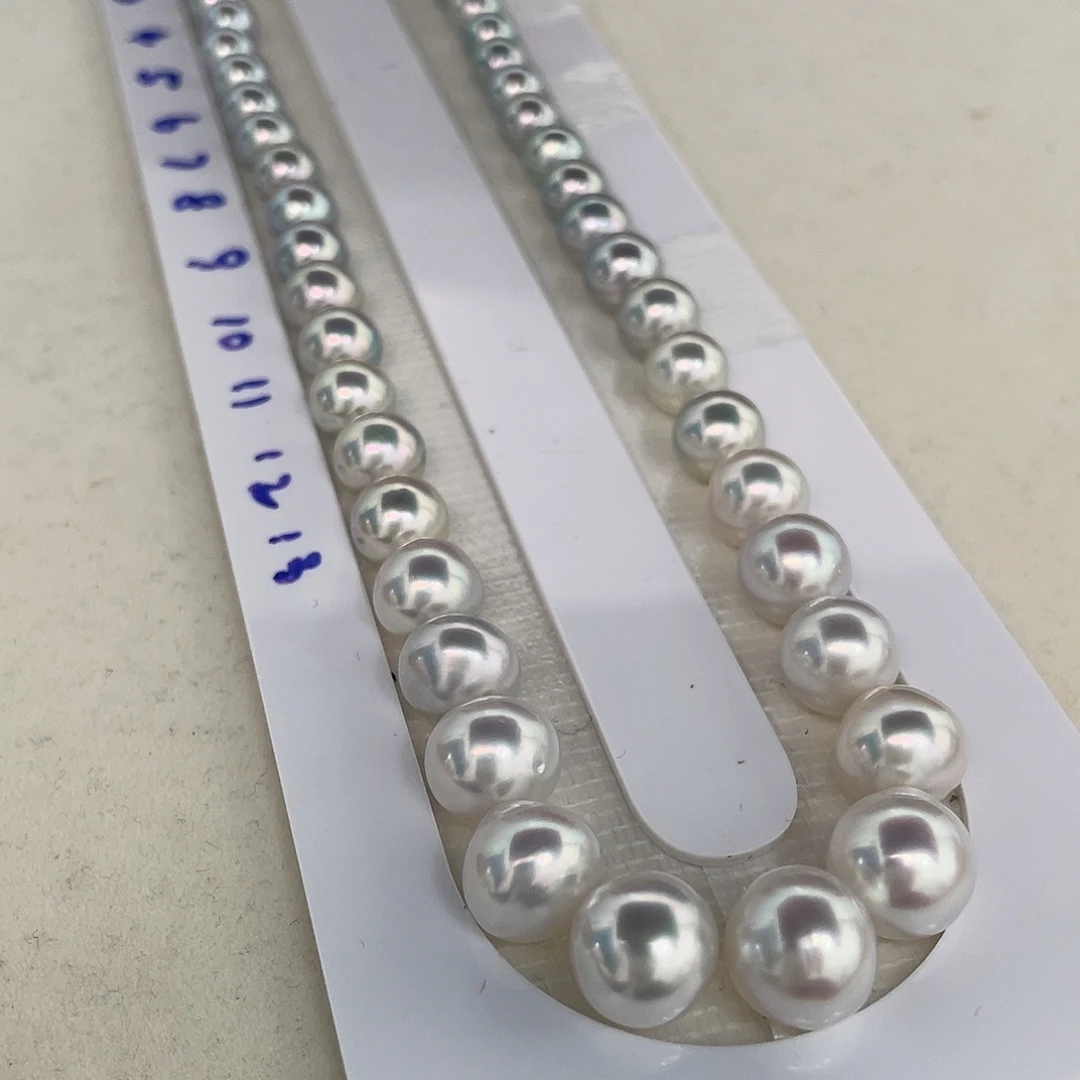 定制海水珍珠未镶嵌裸珠7-10mm澳白渐变akoya项链