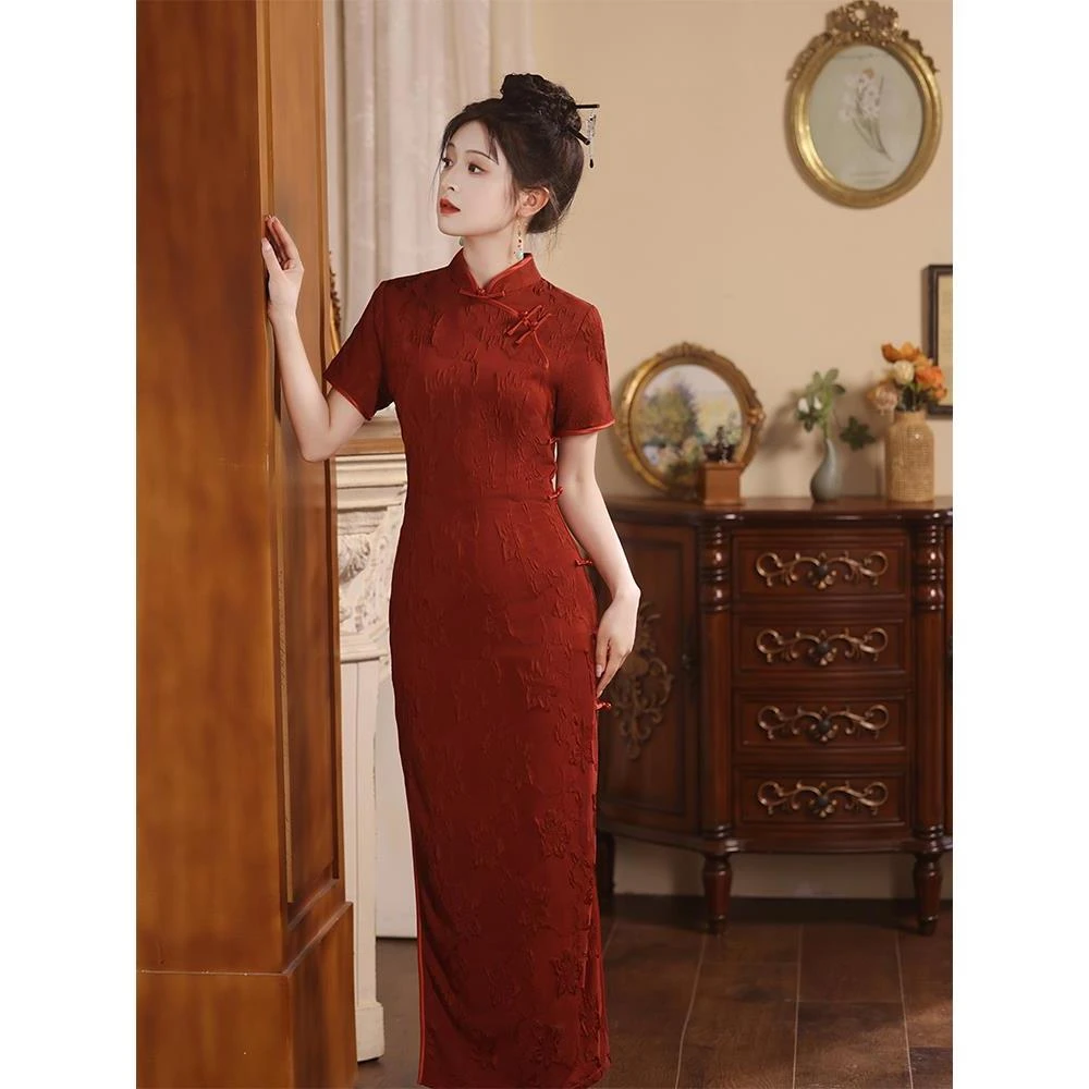 红色改良旗袍2025新款高端敬酒服新娘出阁宴订婚礼服女长款到脚踝