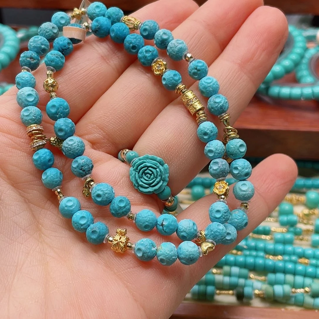 嘟***平绿松石18K金镶嵌珠宝半成品