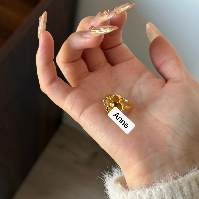 铜合金戒指 【J208】设计感虎眼四叶草单锆百搭戒指