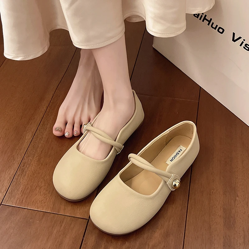 法式粗跟单鞋女2025新款春季百搭浅口圆头晚晚配裙子玛丽珍小皮鞋