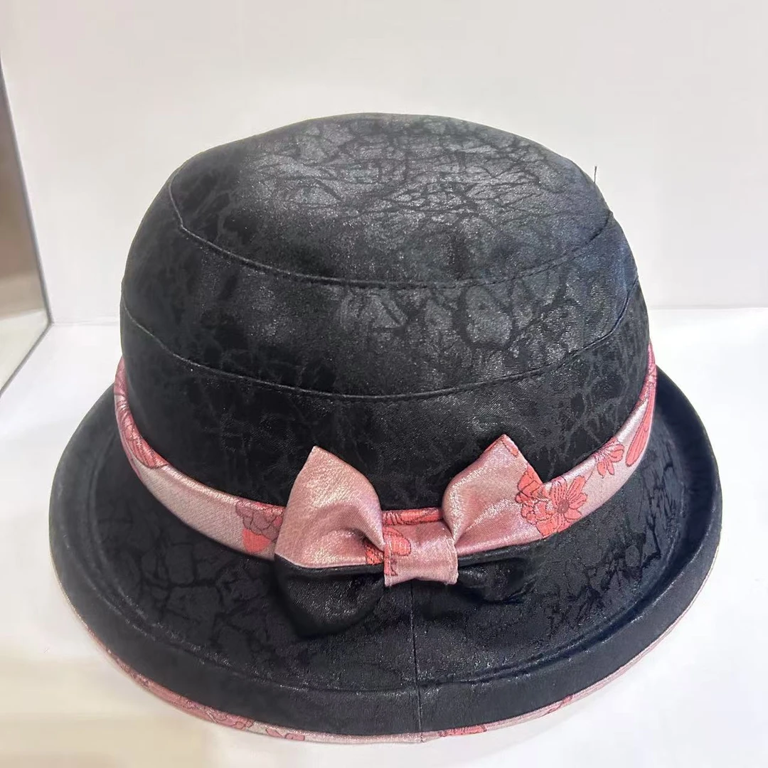 小圆礼帽渔夫帽防晒帽古风香云纱帽子遮阳帽经典黑色女士拼色