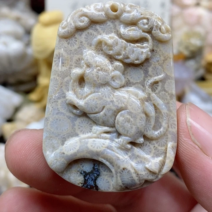 颈饰未镶嵌硅化珊瑚（珊瑚玉）