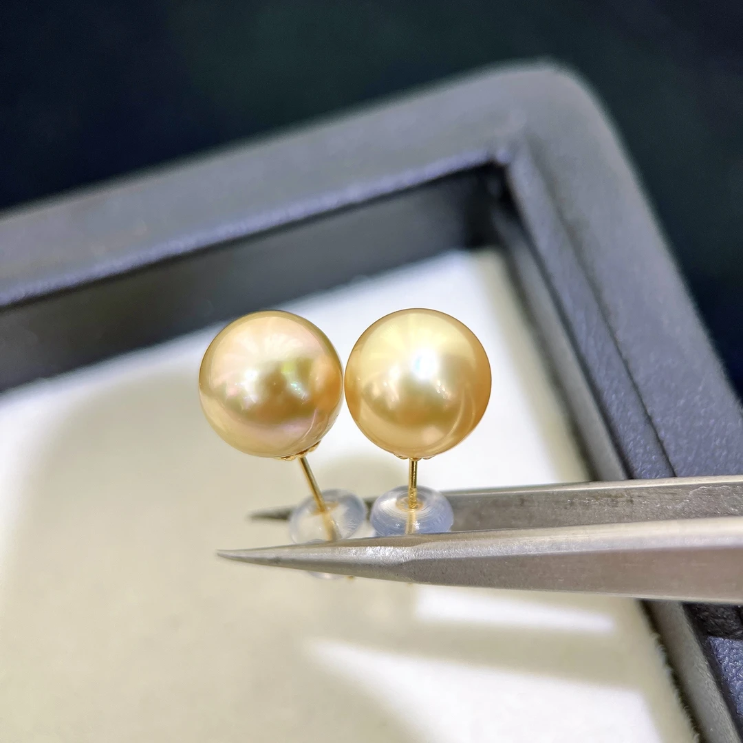 【LNDI】海水金珠K金耳钉/珍珠点位9-10MM/配件18K金