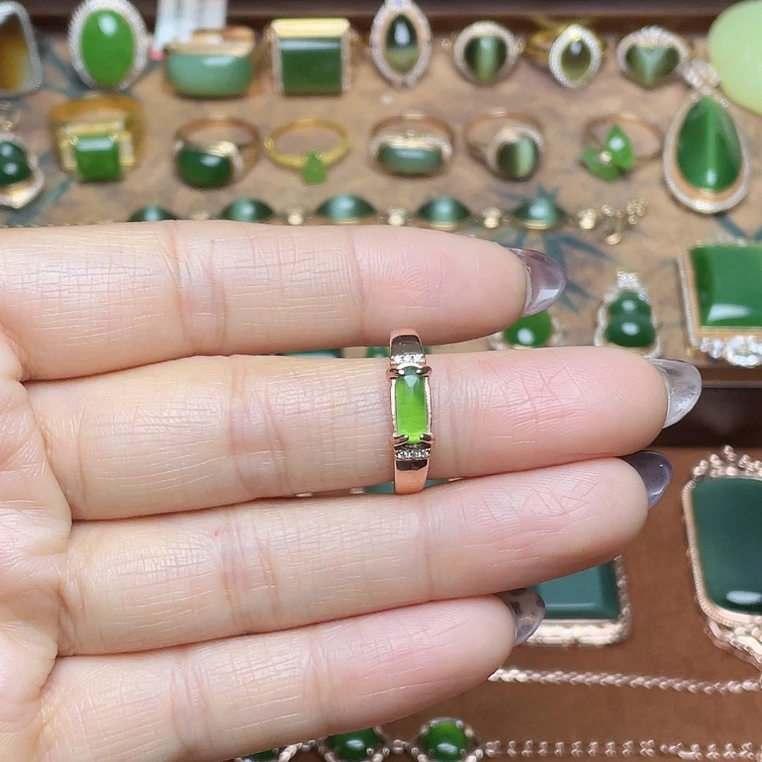 和田玉（碧玉）银S925镶嵌吊坠(不含链)戒指