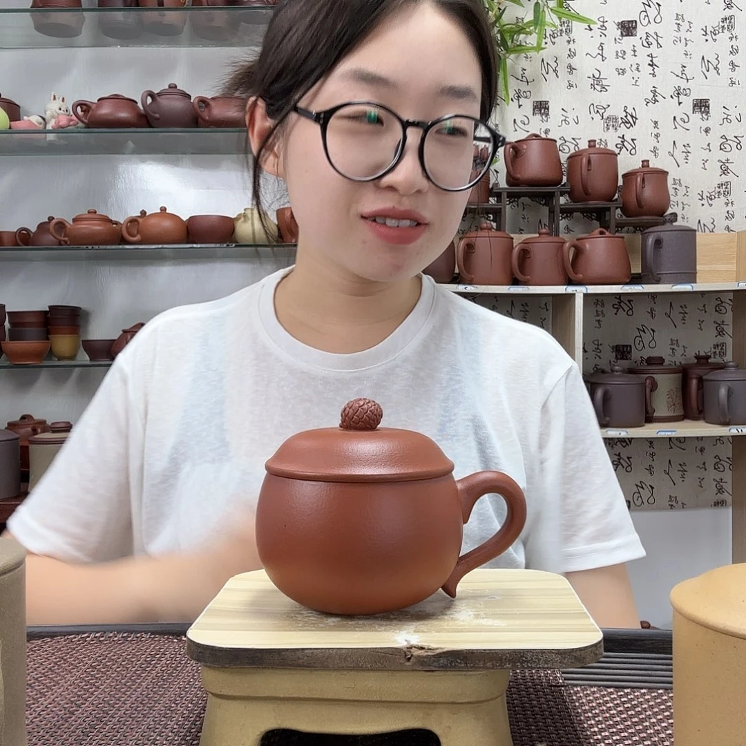 茶壶紫砂原矿朱泥松果办公杯300CC左右没礼盒
