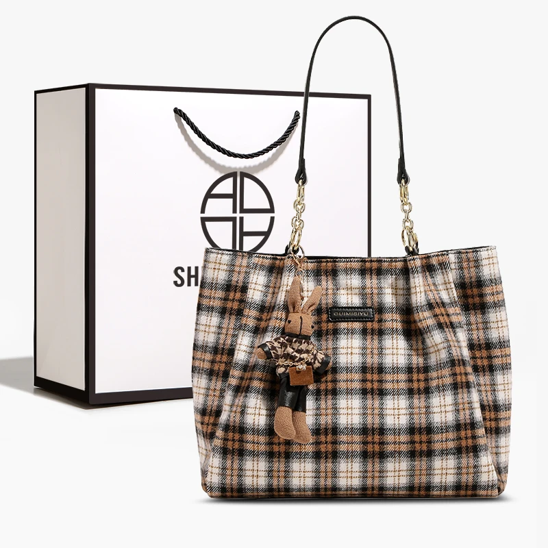 SHENGMILUO/圣米洛时尚大容量通勤包包女小众高级百搭格子托特包