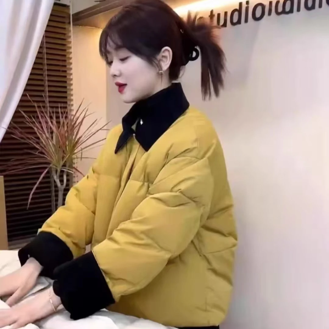 撞色拼色棉衣外套女2024冬季新款时尚设计感短款显瘦加厚保暖棉服