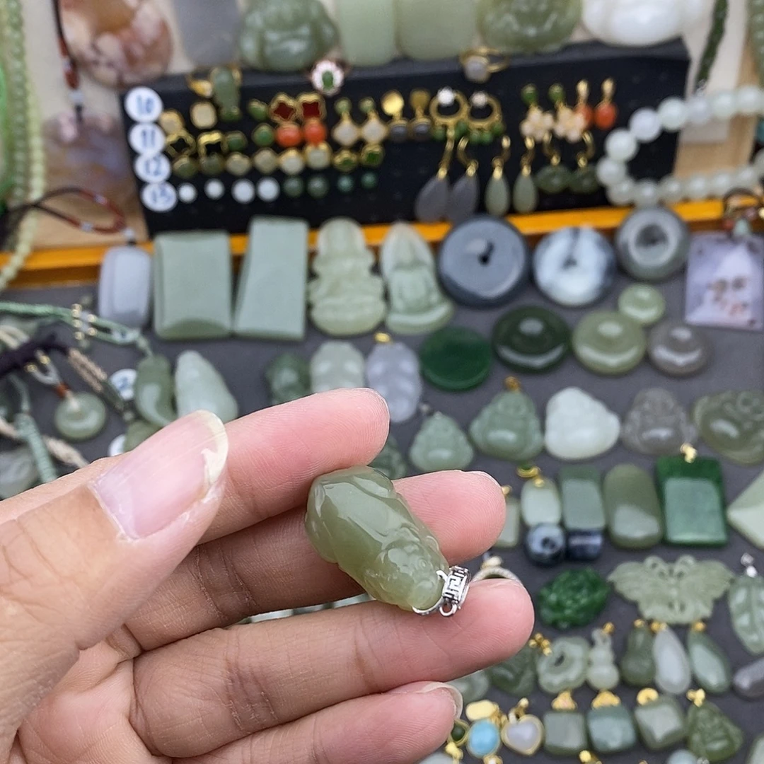 和田玉银S925镶嵌吊坠(不含链)