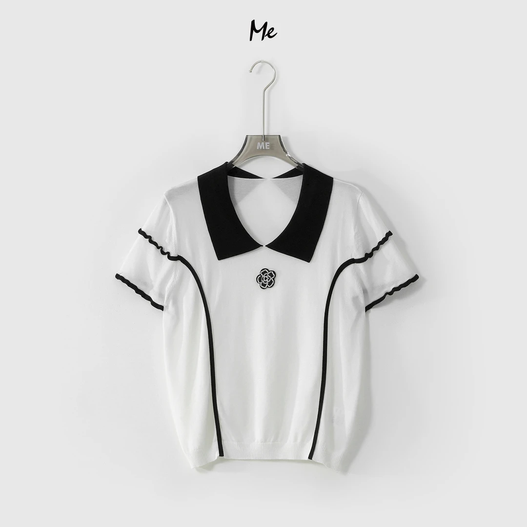 ME【100%天丝香香山茶POLO】撞色奢牌感显瘦时尚百搭针织衫MESS4676