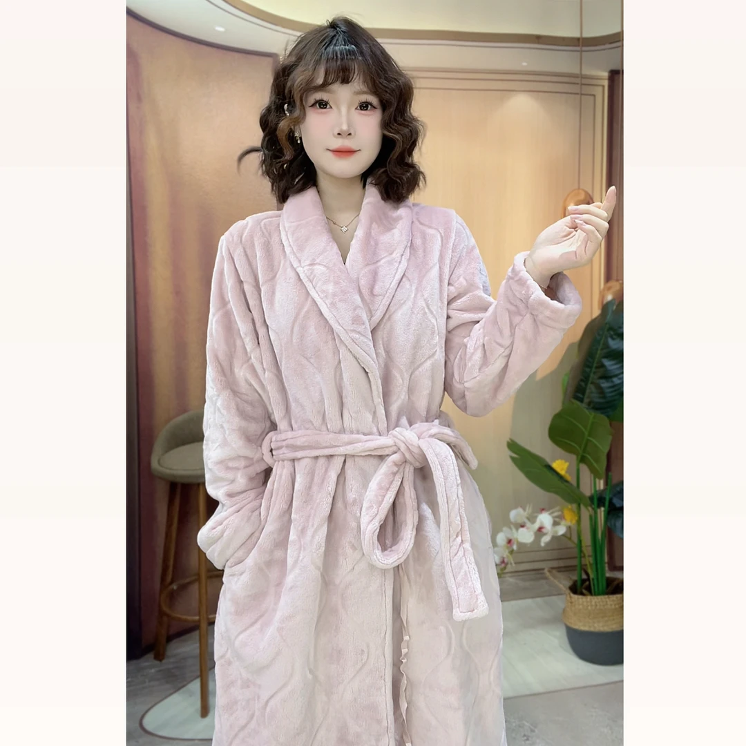 【瑜妹妹】浴袍睡袍秋冬新款双面绒翻领长袖家居服保暖显瘦2025新款