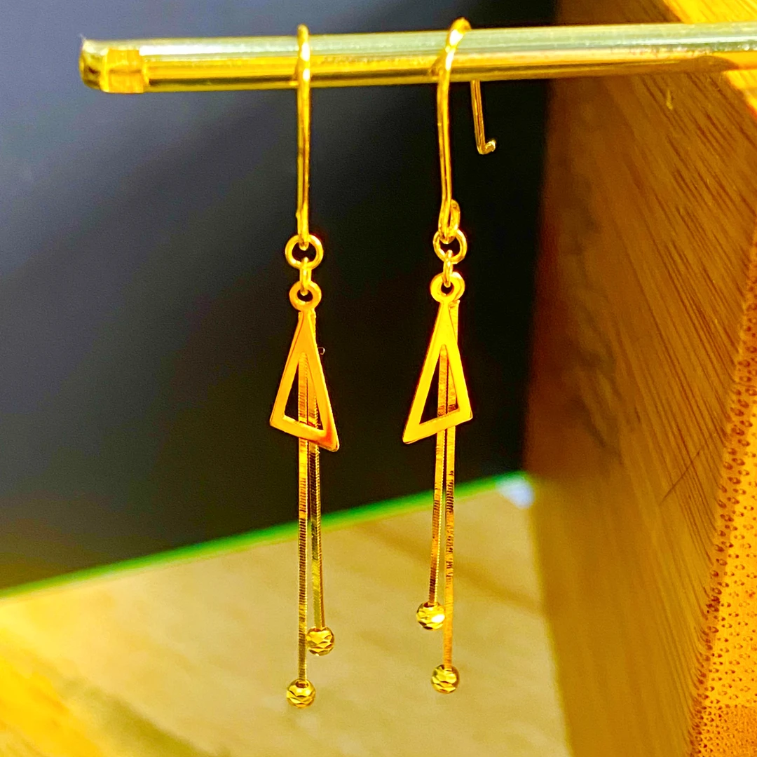 正品18k金时尚几何图形三角形百搭气质质感耳钩耳坠耳饰耳环