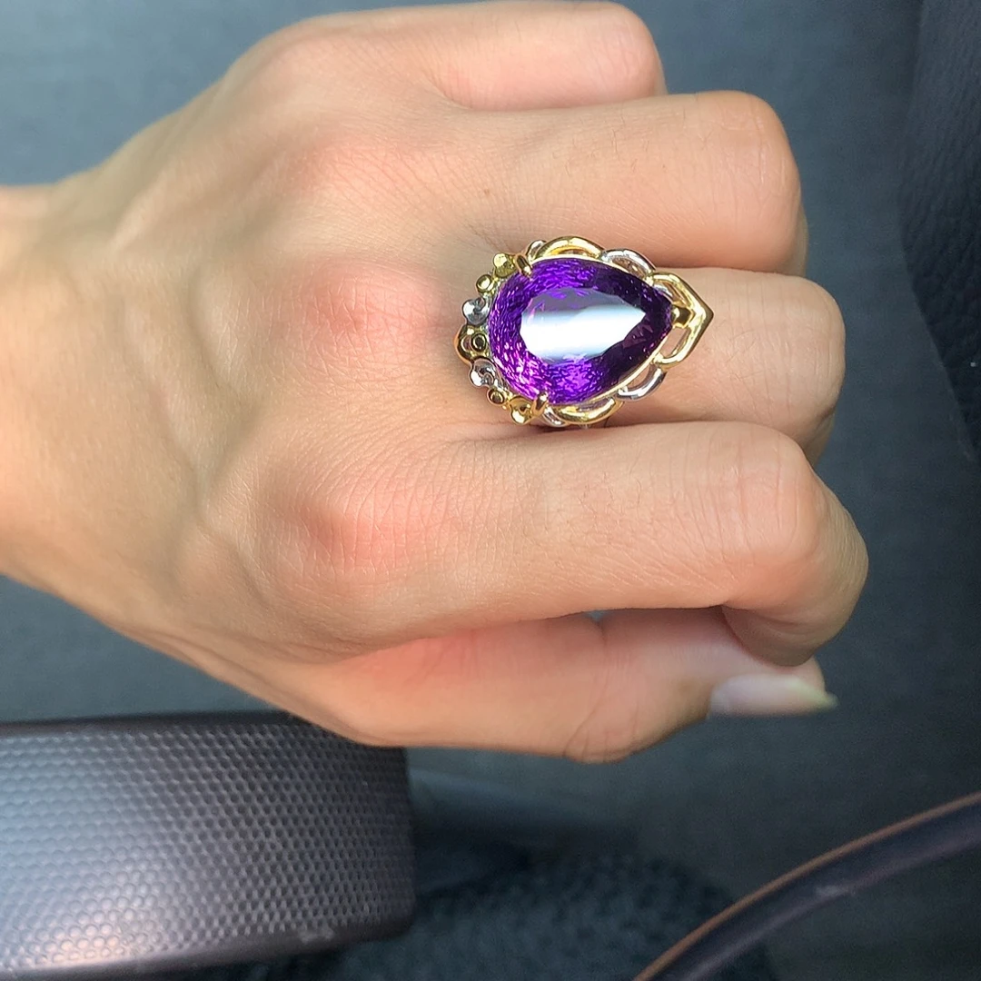 戒指水晶银S925镀金镶嵌