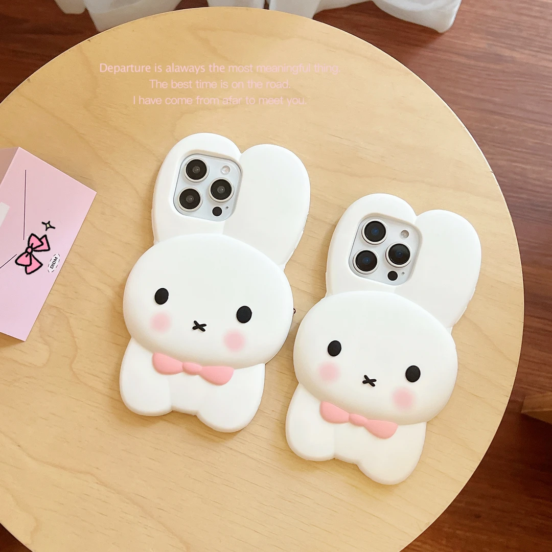 (苹果)蝴蝶结米菲兔子卡通可爱适用iPhone16女款15立体硅胶手机壳