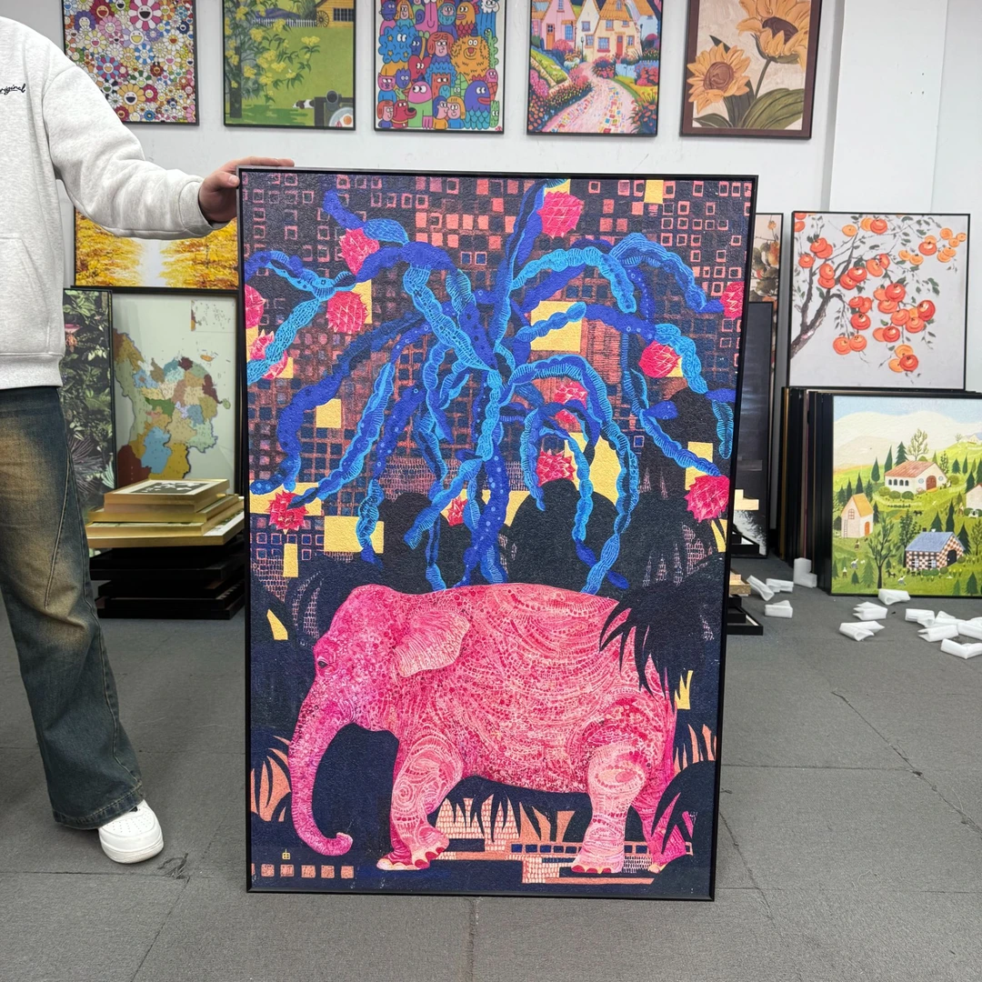 多巴胺粉象装饰画高级卧室玄关画美式复古餐厅80120