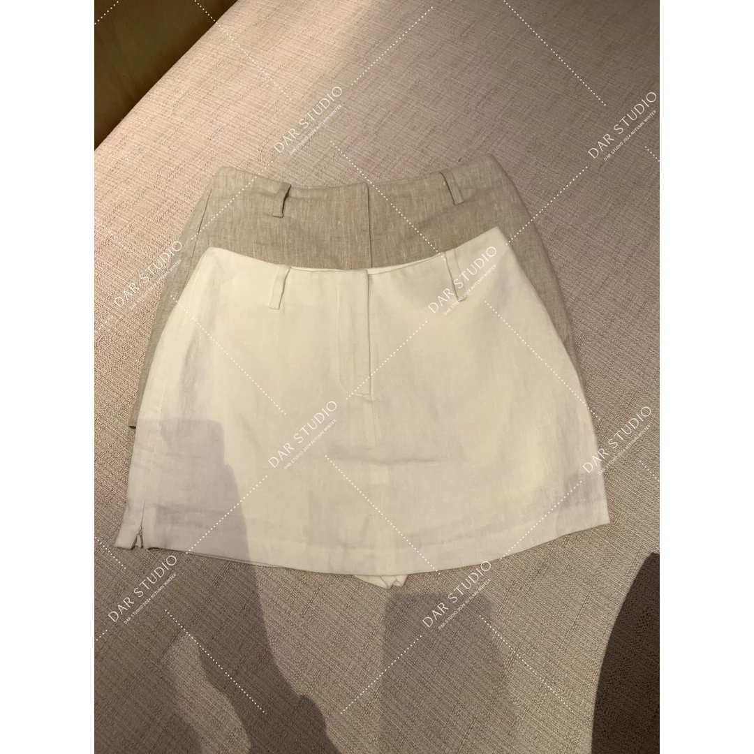 DAR STUDIO 深圳货【夏日画廊】100亚麻夏季裙裤带拉链半身裙88461