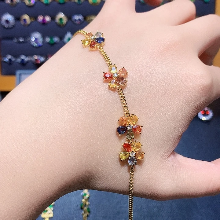 手链彩色蓝宝石银S925镶嵌