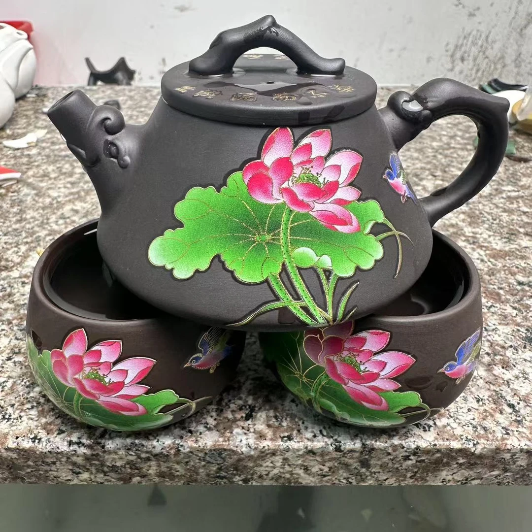 【闪购商品】深井老紫泥石瓢壶一壶两杯