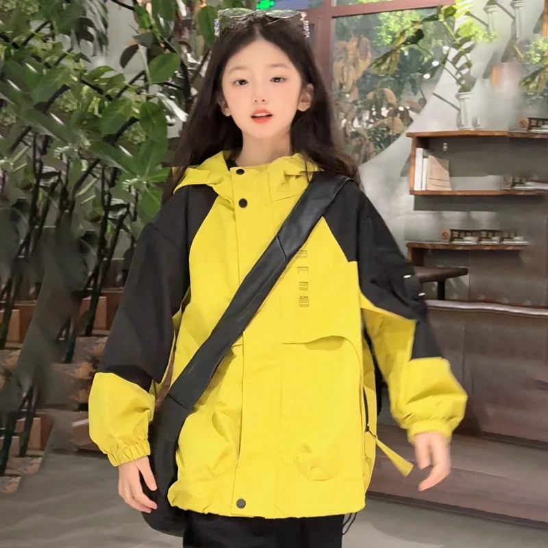 女童秋装洋气外套2025新款儿童6-12岁夹克风衣女大童连帽宽松上衣