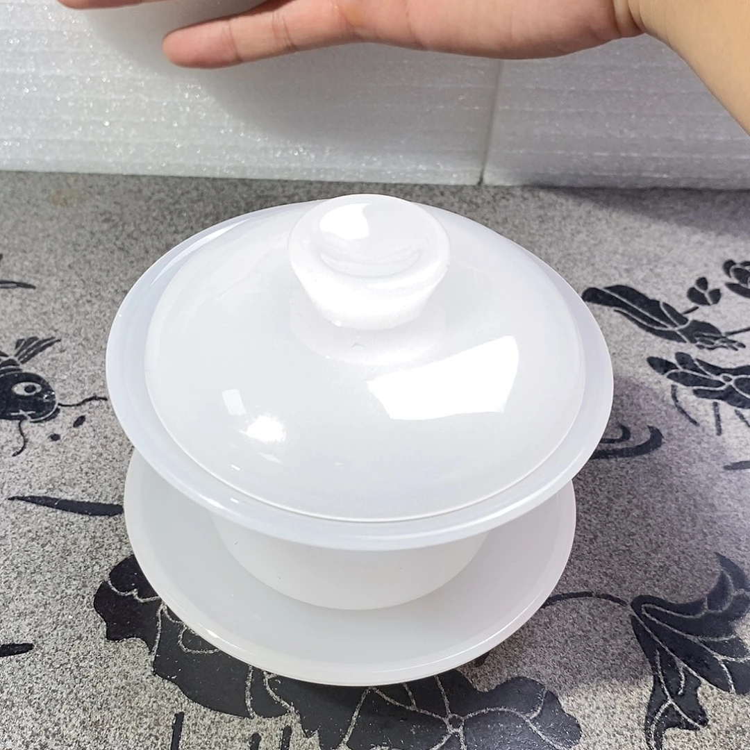 古法琉璃纯白盖碗
