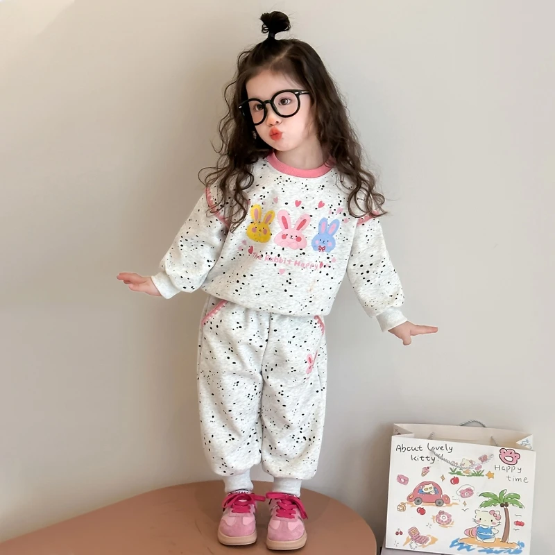 女童春季休闲卫衣套装2025新款女宝宝卡通洋气上衣儿童春装两件套