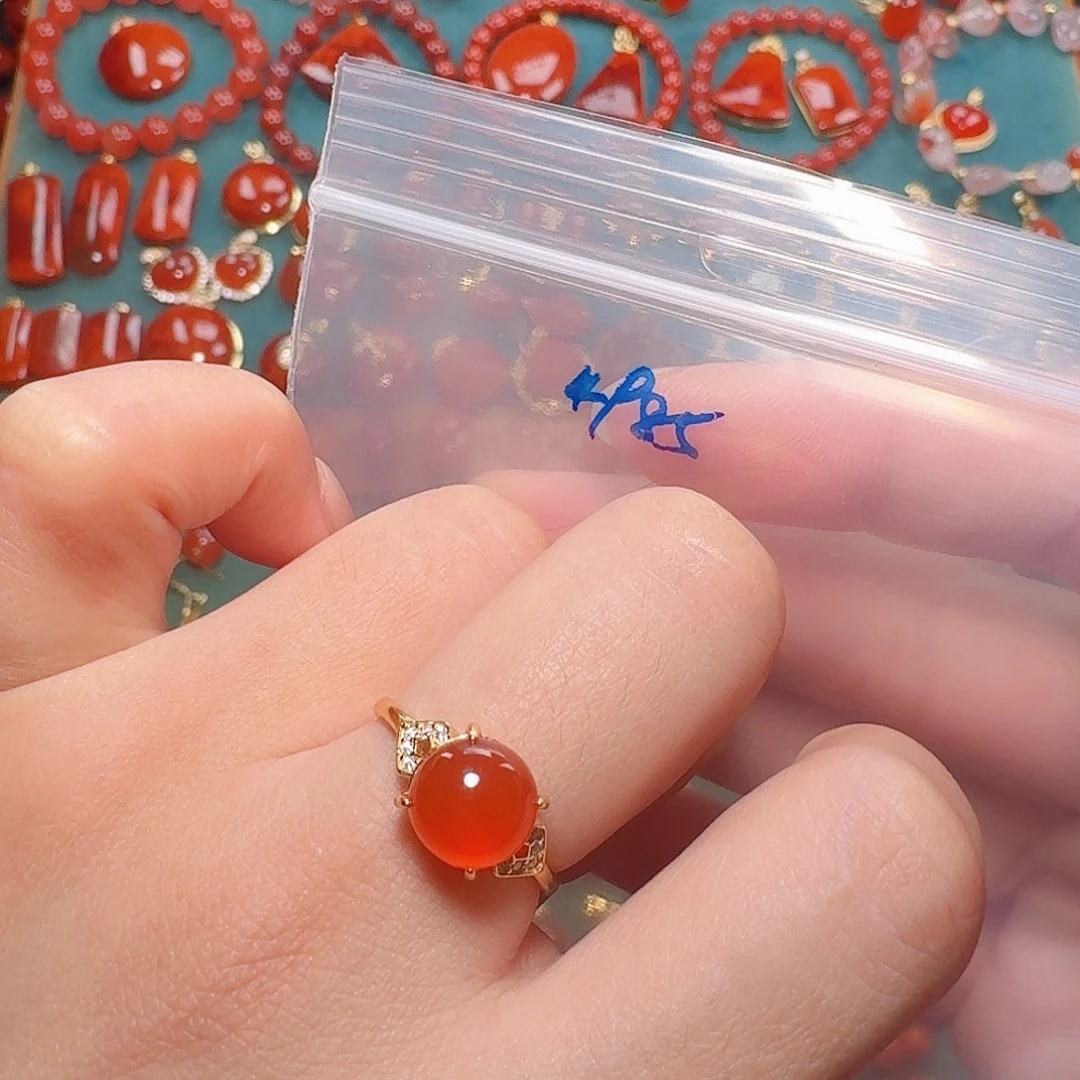 南红玛瑙银S925镶嵌戒指