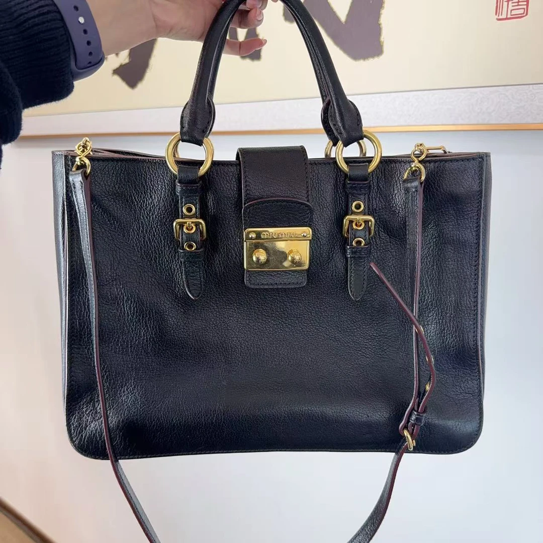 95新 MIU MIU/缪缪 JM/miumiu黑色手提单肩包时尚复古经典托特包