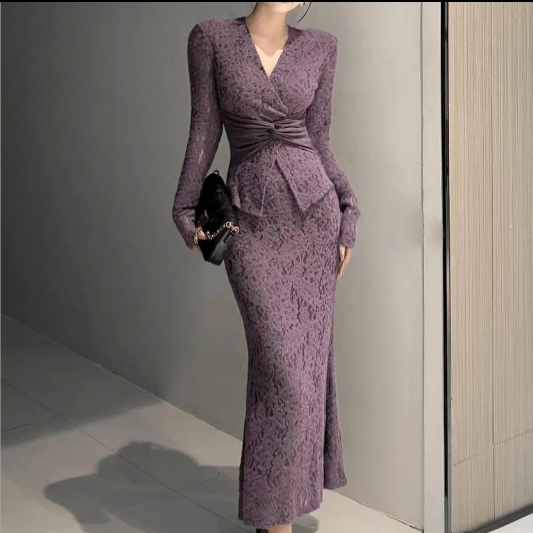 新款假两件长袖气质性感包臀连衣裙