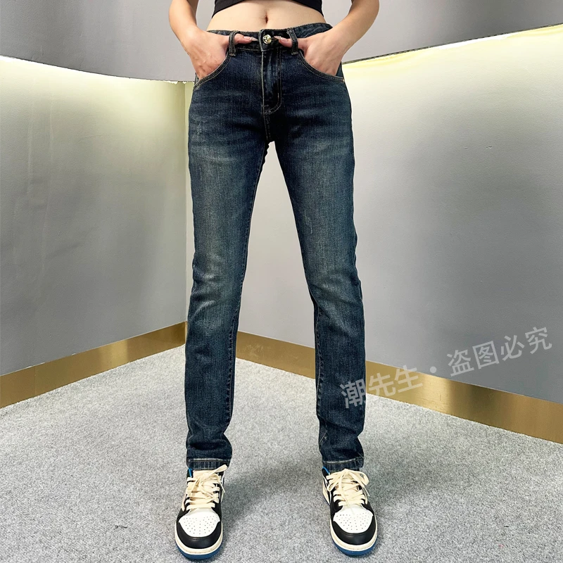 秋冬新款高端欧货潮牌牛仔裤男士修身时尚休闲弹力小脚裤百搭长裤