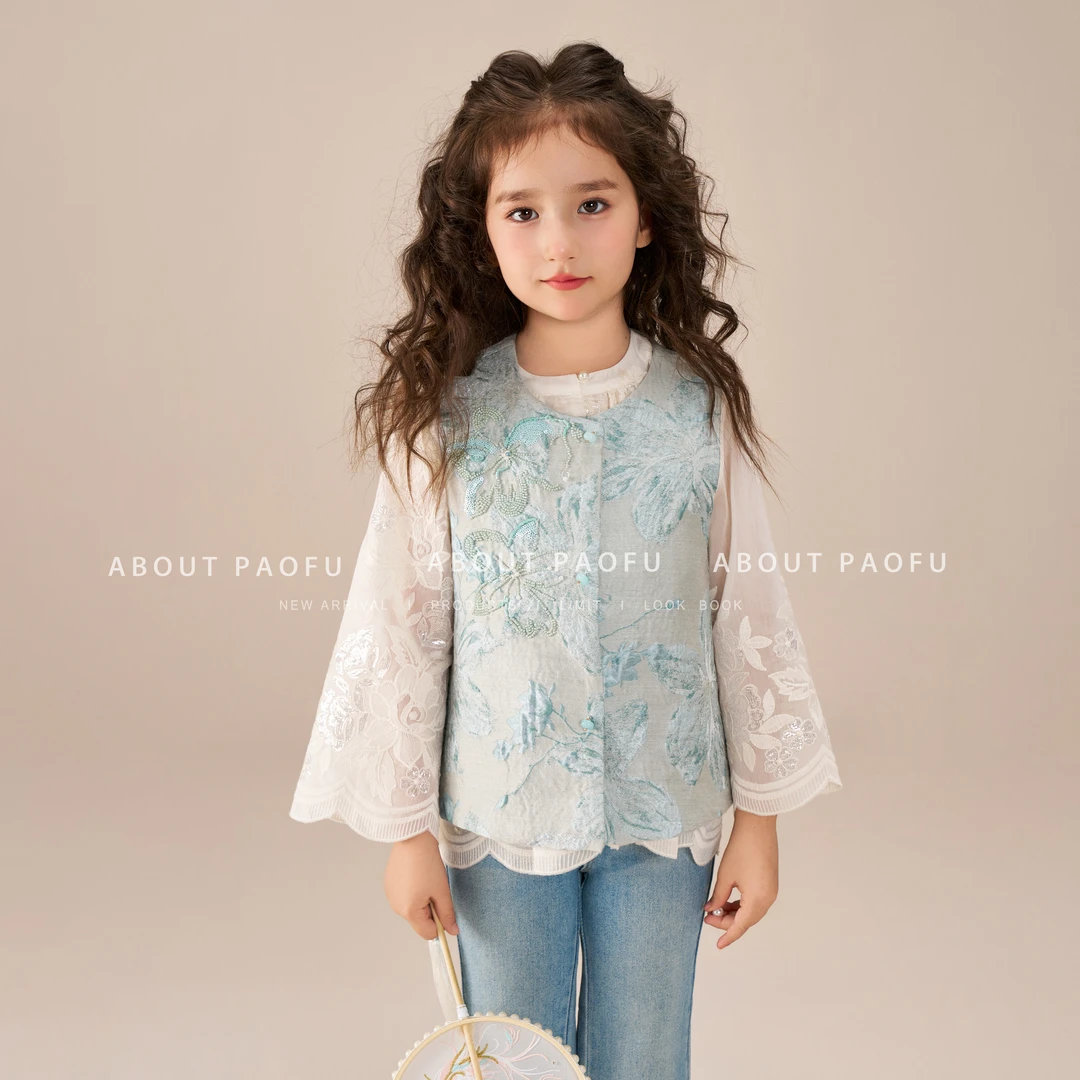 【花影绣珠】泡芙定制 新款儿童中国风新中式国风马甲 DY1250301