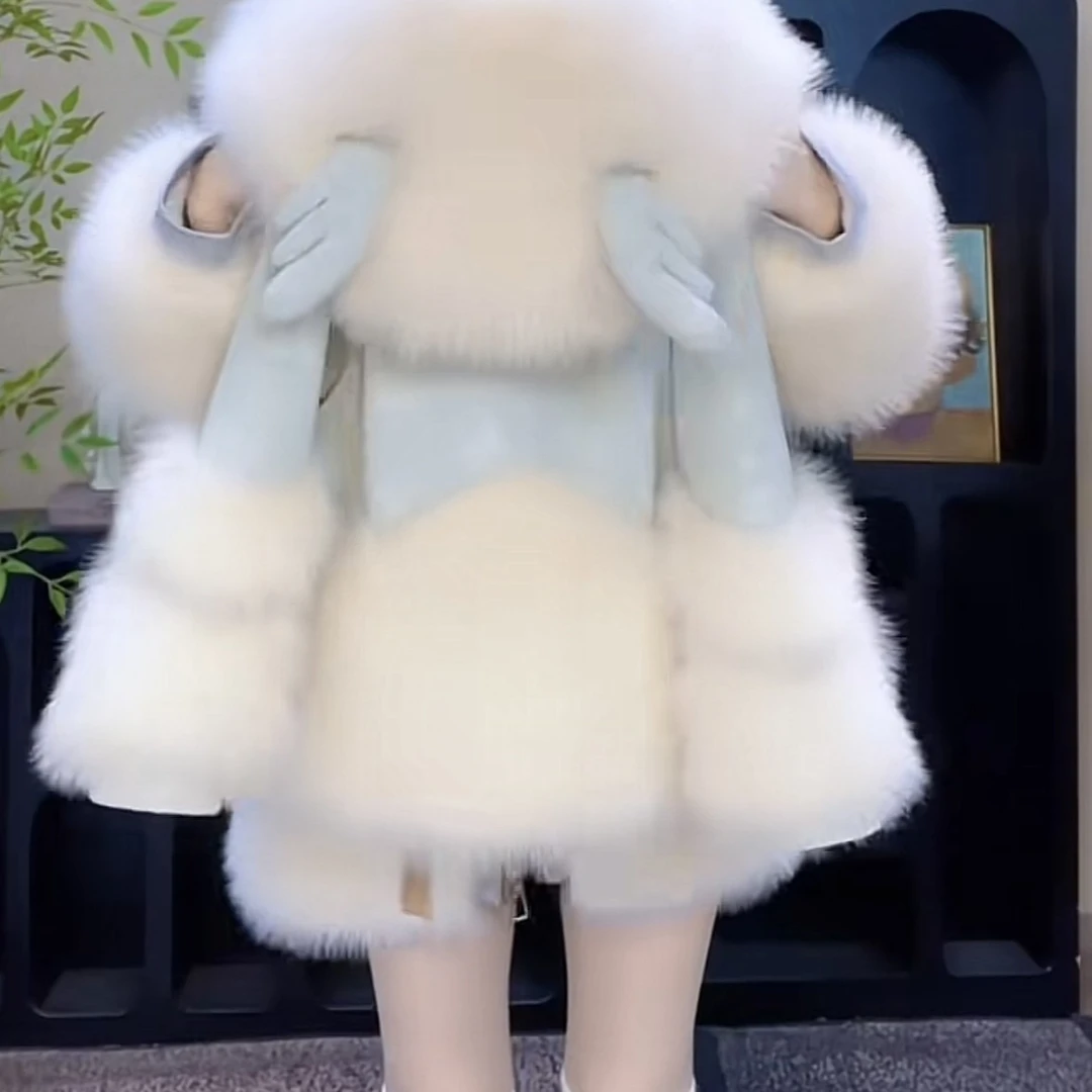 巴拉开门红女童皮草外套新款洋气儿童装宝宝秋冬加厚可爱毛毛衣加